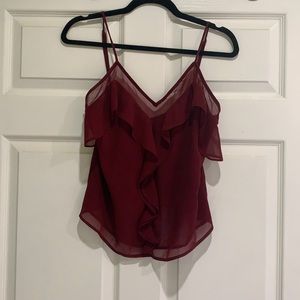 Crimson ruffle tank, size Small